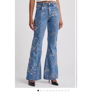 Nasty Gal NWT New Sequin High Waist Flare Leg Jeans Sz 4